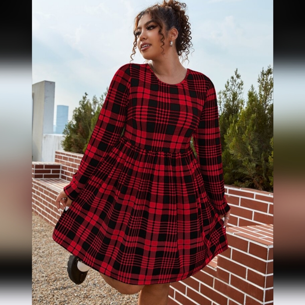 Qutie Plus Plaid Print A-line Dress, Plus Size 2X - Picture 9 of 12